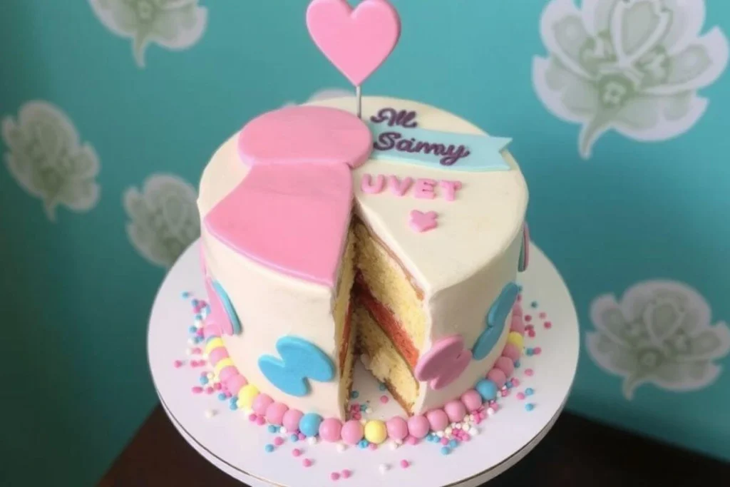 Beautifully Decorated Gender Reveal Cake with Pink and Blue Accents